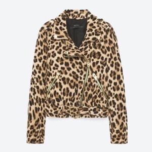 Zara Leopard Print Moto Jacket